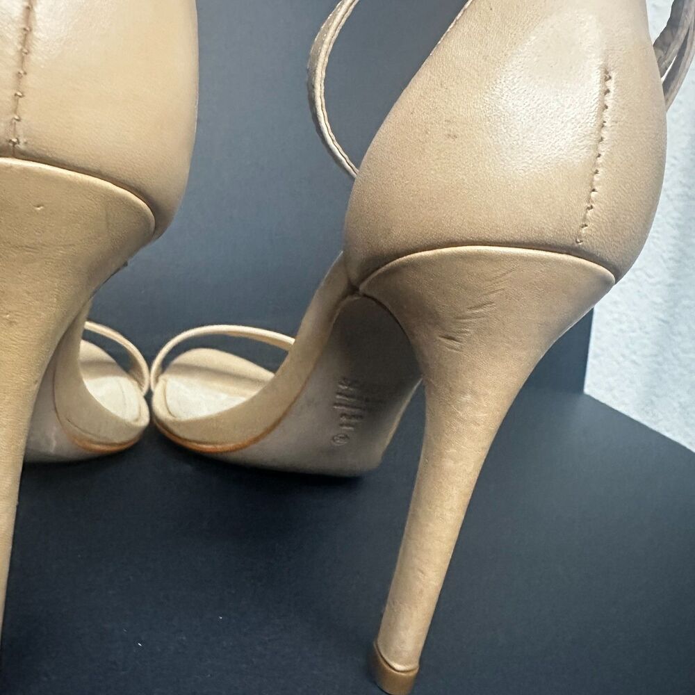 Schutz Stiletto Sandal 6.5 Ankle Strap Nude Heels Formal Cocktail Tan Cadey Lee - Picture 10 of 11